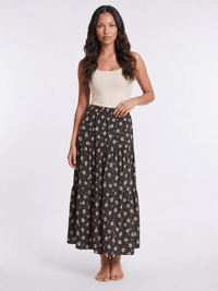 WOMEN'S ELASTIC WAIST TIERED FLORAL MAXI SKIRT