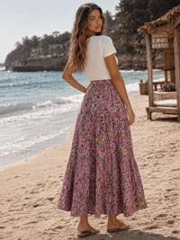 WOMEN'S ELASTIC WAIST TIERED FLORAL MAXI SKIRT