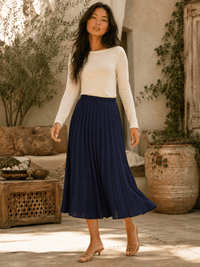 *****************WOMEN'S ELASTIC WAIST PLEATED FIT & FLARE MIDI SKIRT