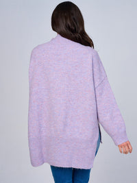 WOMEN'S LONG SLEEVE TURTLE NECK HIGH-LOW OVERSIZED SWEATER