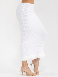 WOMEN'S ELASTIC WAIST WAFFLE RUFFLE BOTTOM HEM MAXI SKIRT