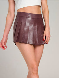 WOMEN'S ZIPPER CLOSURE PLEATED PU PLEATHER MINI SKORT