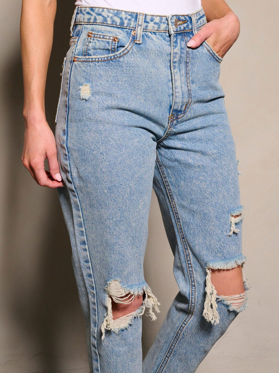 Distressed Buttoned Jeans with Pockets main image 0