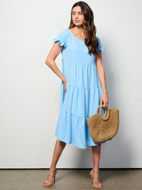 WOMEN'S SHORT SLEEVE TIERED TUNIC MIDI DRESS