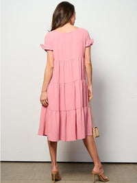 WOMEN'S SHORT SLEEVE TIERED TUNIC MIDI DRESS