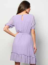 WOMEN'S SHORT SLEEVE SELF TIE SWISS DETAILED MINI DRESS