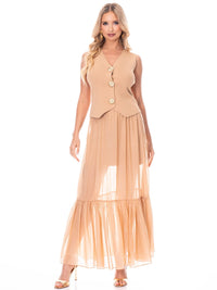 WOMEN'S SLEEVELESS BLOUSE & ELASTIC WAIST MAXI SKIRT CONTRAST 2PC. SET