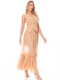WOMEN'S SLEEVELESS BLOUSE & ELASTIC WAIST MAXI SKIRT CONTRAST 2PC. SET