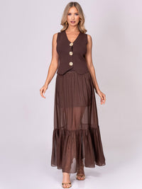 WOMEN'S SLEEVELESS BLOUSE & ELASTIC WAIST MAXI SKIRT CONTRAST 2PC. SET
