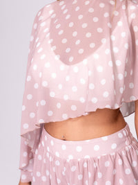 WOMEN'S HIGH-LOW CROP TOP & ELASTIC WAIST JOGGER LEG PANTS POLKA DOTS 2PC. SET
