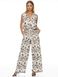 WOMEN'S SLEEVELESS TOP & WIDE LEG PANTS EMBROIDERY DETAILED 2PC. SET