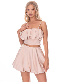 WOMEN'S SLEEVELESS CROP TOP & ZIP UP MINI SKORT SOLID 2PC. SET