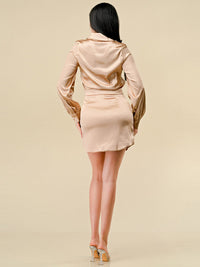 WOMEN'S LONG SLEEVE BLOUSE & MINI SKIRT SATIN STUDS 2PC. SET