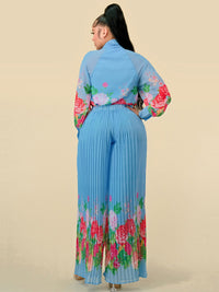 WOMEN'S LONG SLEEVE BLOUSE & WIDE LEG PLEATED PANTS FLORAL PRINT 2PC. SET