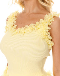 WOMEN'S SLEEVELESS TANK TOP & ELASTIC WAIST MINI SKIRT TIERED RUFFLE RIBBED 2PC. SET