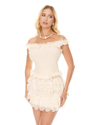 WOMEN'S SLEEVELESS TANK TOP & ELASTIC WAIST MINI SKIRT TIERED RUFFLE RIBBED 2PC. SET