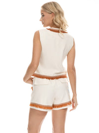 WOMEN'S SLEEVELESS TOP & MINI SHORTS EMBROIDERY DETAILED 2PC. SET