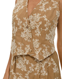 WOMEN'S SLEEVELESS TOP & ELASTIC WAIST SHORTS EMBROIDERY DETAILED 2PC. SET