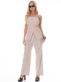 WOMEN'S SLEEVELESS BLOUSE & BUTTON CLOSURE STRIPES COLORBLOCK 2PC. SET