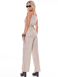 WOMEN'S SLEEVELESS BLOUSE & BUTTON CLOSURE STRIPES COLORBLOCK 2PC. SET