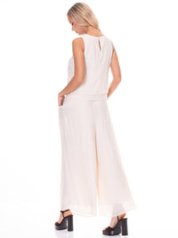 WOMEN'S SLEEVELESS TOP & WIDE LEG PANTS TRIM DETAILED 2PC. SET