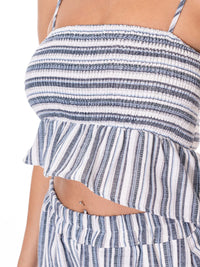 WOMEN'S SLEEVELESS SMOCK TOP & WIDE LEG PANTS COLORBLOCK STRIPES 2PC. SET