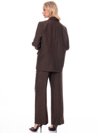 WOMEN'S LONG SLEEVE BLAZER & BUTTON CLOSURE PANTS ANIMAL PRINT CONTRAST 2PC. SET