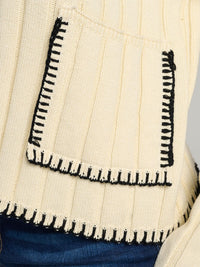 WOMEN'S LONG SLEEVE V-NECK FRONT POCKETS RIBBED PULLOVER SWEATER