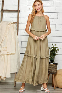 WOMEN'S SLEEVELESS TIERED RUFFLE MAXI DRESS