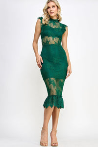 WOMEN'S SLEEVELESS CROCHET MESH BODYCON MIDI DRESS