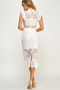 WOMEN'S SLEEVELESS CROCHET MESH BODYCON MIDI DRESS