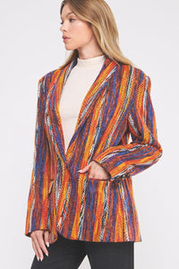 WOMEN'S LONG SLEEVE BUTTON CLOSURE FRONT POCKETS MULTI BLAZER