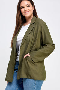 PLUS SIZE LONG SLEEVE OPEN FRONT POCKETS BLAZER