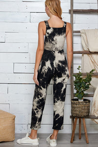 WOMEN'S SLEEVELESS FRONT POCKETS TIE DYE SKINNY LEG JUMPSUIT