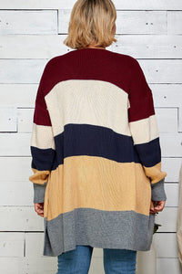 PLUS SIZE LONG SLEEVE COLORBLOCK OPEN FRONT KNIT CARDIGAN