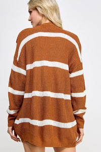 WOMEN'S LONG SLEEVE BUTTON UP FRONT POCKET COLORBLOCK STRIPES CARDIGAN