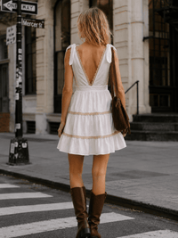 WOMEN'S SLEEVELESS V-NECK OPEN BACK TIERED MINI DRESS