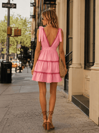 WOMEN'S SLEEVELESS V-NECK OPEN BACK TIERED MINI DRESS