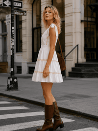 WOMEN'S SLEEVELESS V-NECK OPEN BACK TIERED MINI DRESS