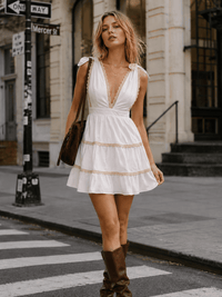 WOMEN'S SLEEVELESS V-NECK OPEN BACK TIERED MINI DRESS
