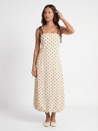 WOMEN'S SLEEVELESS SQUARE NECK POCKETS OPEN BACK POLKA DOTS MAXI DRESS