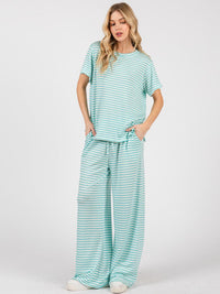WOMEN'S SHORT SLEEVE TOP & ELASTIC WAIST PANTS STRIPES 2PC. SET