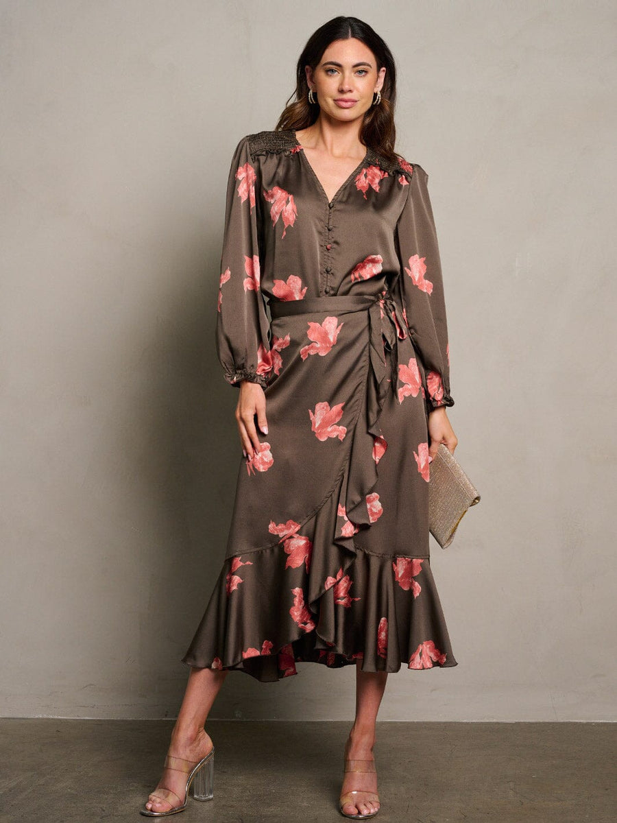 Exquisite floral print top and long skirt set for women A87 main image 1