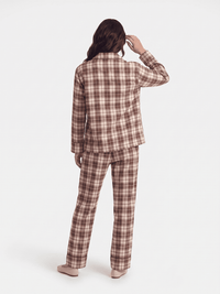 WOMEN'S LONG SLEEVE BUTTON UP SHIRT & ELASTIC WAIST STRAIGHT LEG PANTS PLAID 2PC. SET