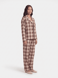 WOMEN'S LONG SLEEVE BUTTON UP SHIRT & ELASTIC WAIST STRAIGHT LEG PANTS PLAID 2PC. SET