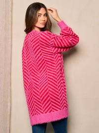 WOMEN'S LONG SLEEVE OPEN FRONT FUZZY COLORBLOCK CARDIGAN