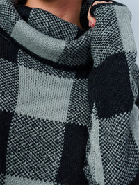 WOMEN'S LONG SLEEVE COLORBLOCK CHECKERS TURTLE NECK PULLOVER SWEATER