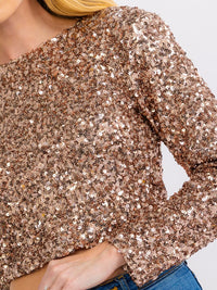 WOMEN'S LONG SLEEVE ZIP UP SEQUINS CROP TOP