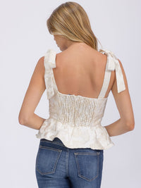 WOMEN'S ADJUSTABLE STRAPS SLEEVELESS FLORAL EMBROIDERY PEPLUM TOP