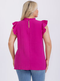 PLUS SIZE RUFFLE SLEEVE SOLID BLOUSE